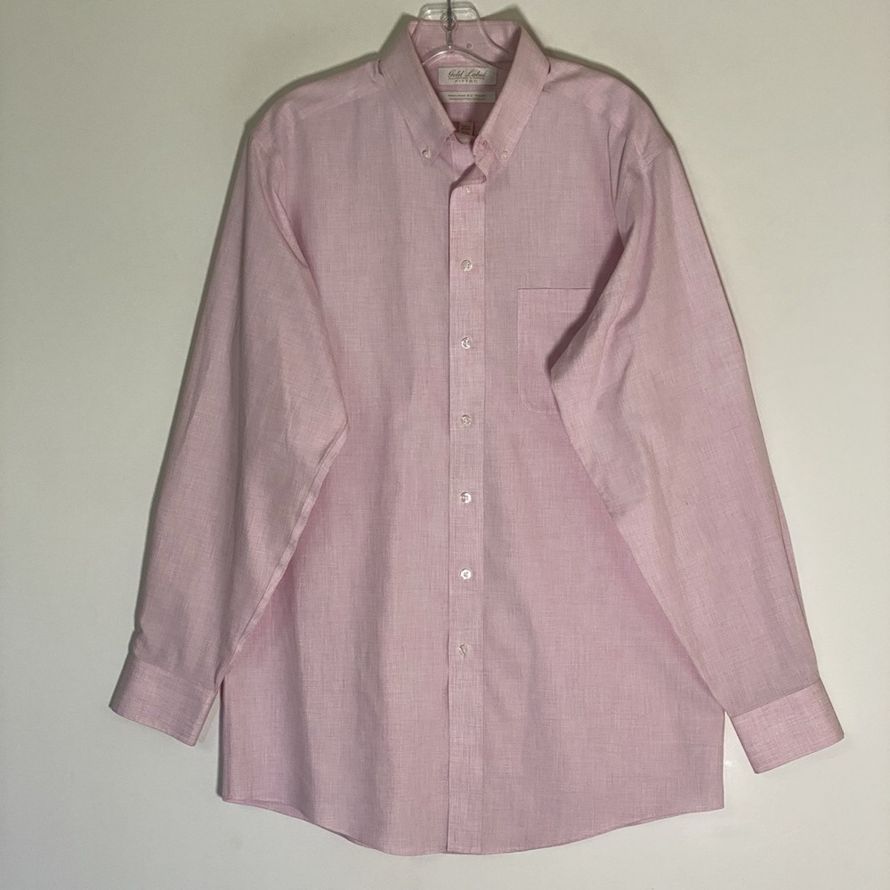 Roundtree & Yorke Shirt Mens 15 1/2-34 Pink Fitted Gold Label Old Money Oxford M